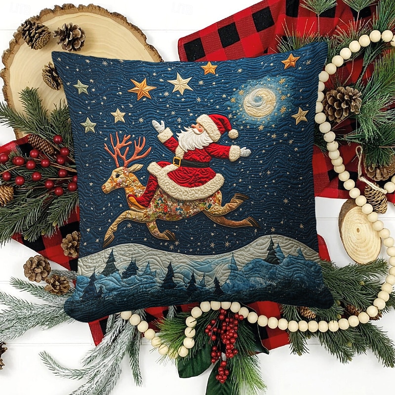 Christmas Decorations Decorative Toss Pillows Cover Quilting Art Santa 1PC Soft Square Cushion Case Pillowcase for Bedroom Livingroom Sofa Couch Chair3