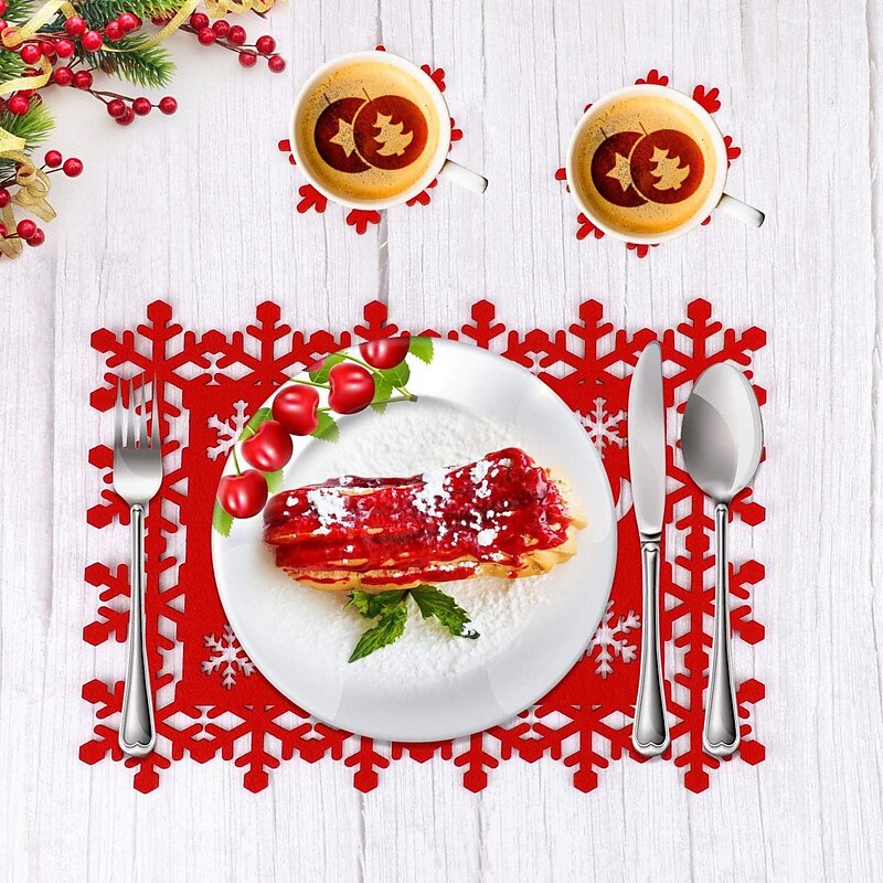 12pcs/set Christmas Felt Placemats & Coasters - Xmas Table Decorations for Home and Restaurants - Versatile Holiday Dining Mats for Halloween and Festive Celebrations2