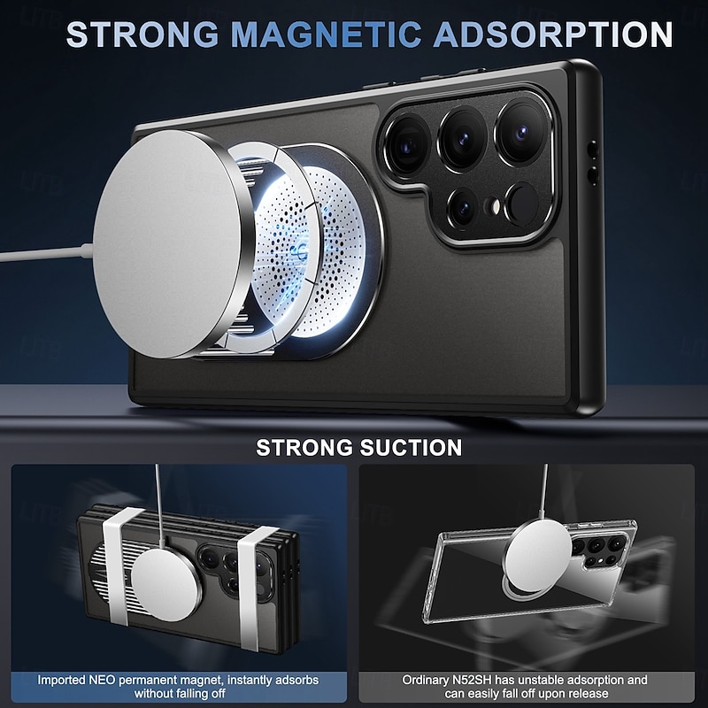 Phone Case For Samsung Galaxy S25 Ultra Plus S24 S24 FE S23 S22 Magnetic Adsorption With Magsafe with Stand Holder Support Wireless Charging Shockproof TPU PC Metal2