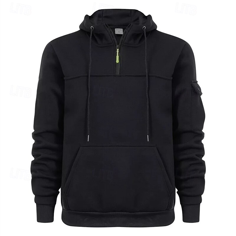 Men's Hoodie Quarter Zip Hoodie Black Navy Blue Khaki Dark Gray Gray Hooded Plain Pocket Sports & Outdoor Daily Holiday Polyester Streetwear Cool Casual Winter Spring &  Fall Clothing Apparel Hoodies3