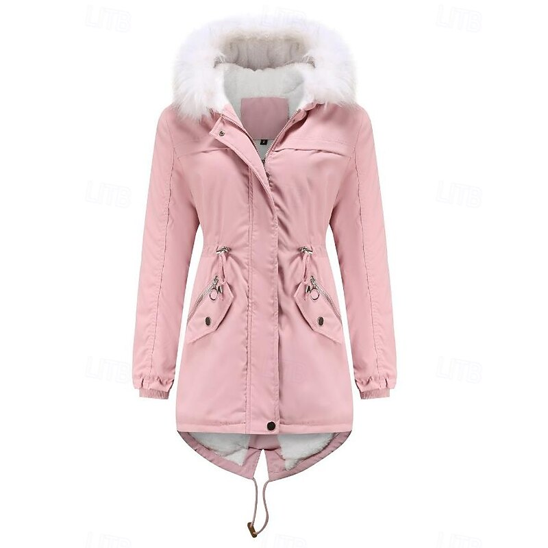 Women's Winter Coat Windproof Warm Zipper Outdoor Solid Color Work Casual Zipper Hoodie Loose Fit Long Sleeve Outerwear Navy Black Pink Winter3