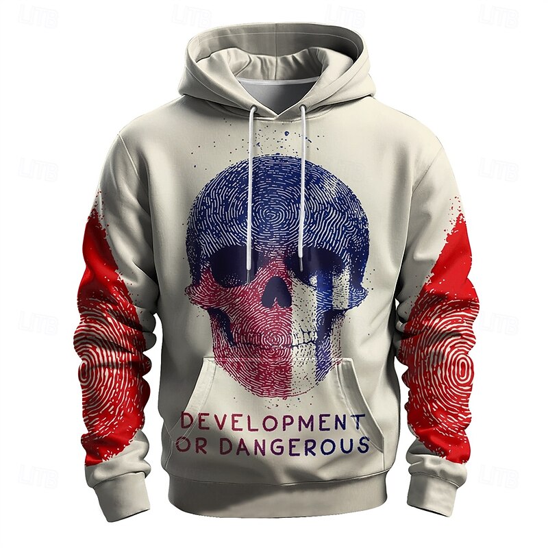 Men's Graphic Grim Reaper Dark Hoodie Hoodies Sweatshirt Vacation Daily Long Sleeve Hooded Vacation Sports Outdoor Going out Beige Printing Winter Spring &  Fall Designer3