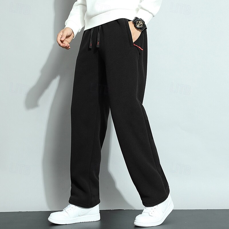 Men's Sherpa Fleece Pants Sweatpants Joggers Trousers Drawstring Zipper Pocket Straight Leg Plain Comfort Warm Full Length Outdoor Casual Daily Sports Fashion Black Blue