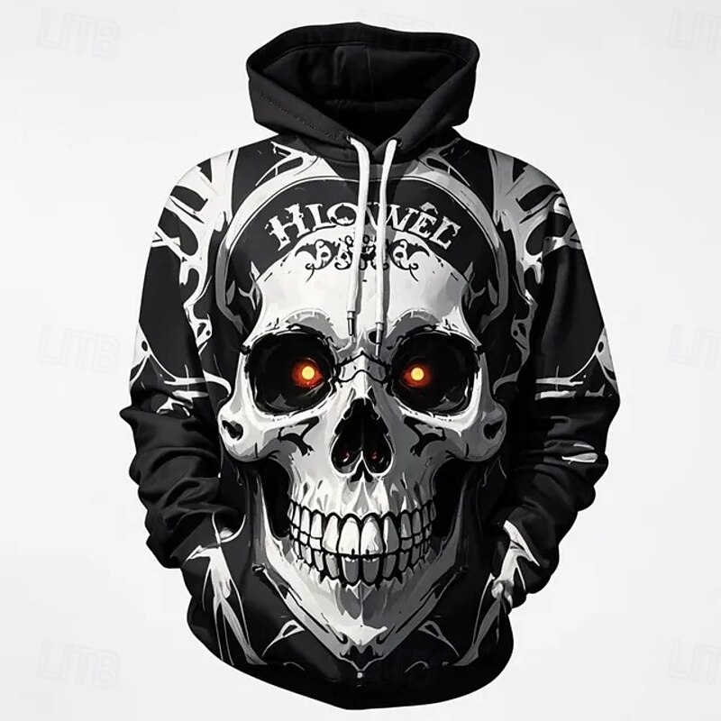 Bat Skull Skeleton Hoodie Pullover Halloween 3D Front Pocket Graphic For Couple's Men's Women's Adults' Halloween Carnival Masquerade 3D Print Party Casual Daily3