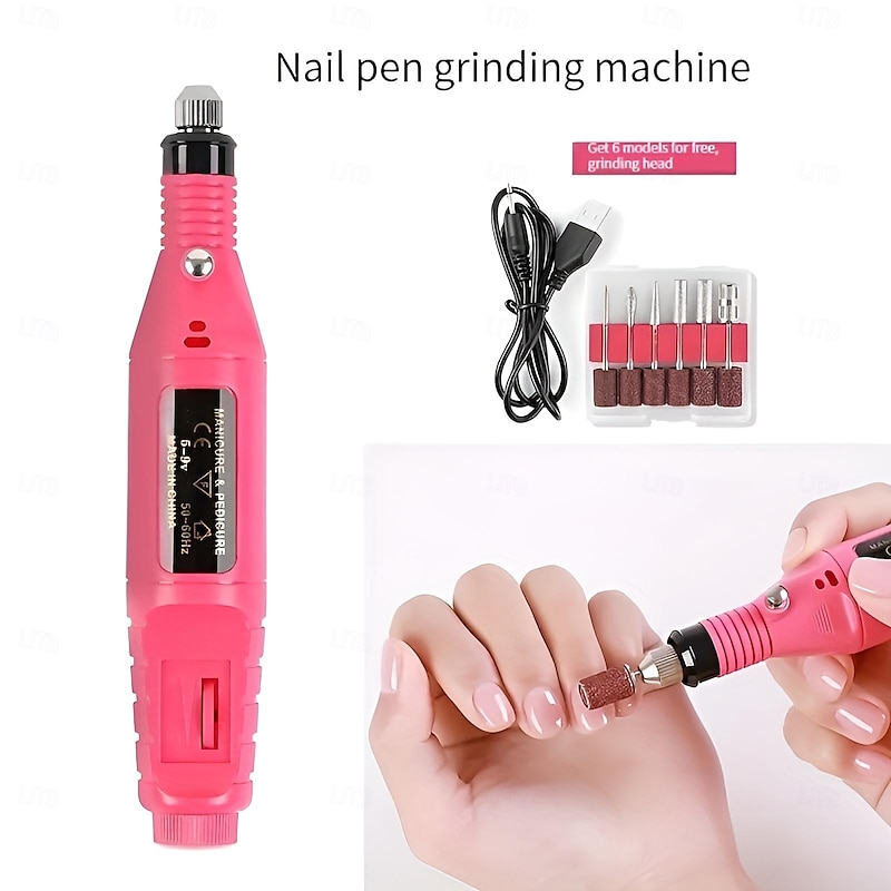 Electric Nail Drill Manicure & Pedicure Care Set Mini Nail Kit 6pcs Fuchsia Electric Nail Drill Kit with Accessories for Manicure & Pedicure Nail Art Pen2
