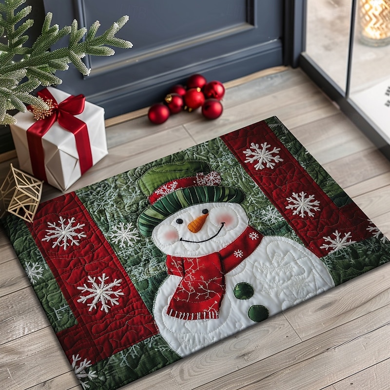 Christmas Decorations Doormat Quilting Snowman Kitchen Mat Floor Mat Non-Slip Area Rug Oil Proof Rug Indoor Outdoor Mat Bedroom Decor Bathroom Mat Entrance Rug