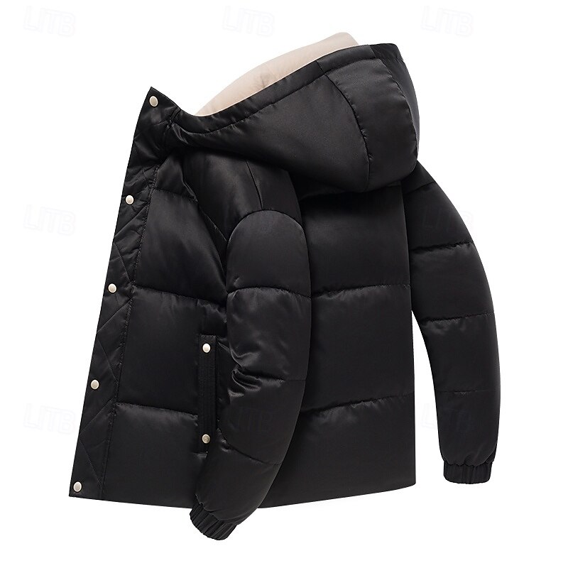 Men's Winter Coat Puffer Jacket Padded Hoodied Jacket Hooded Fall & Winter Solid / Plain Color Leisure Hooded Short Apricot Black Yellow Sky Blue Gray Jacket2