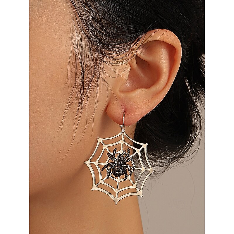 Halloween Spider, Skeleton Hand, Witch Hat, and Web Earrings Set – Festive Drop Dangle Earrings for Halloween Costumes