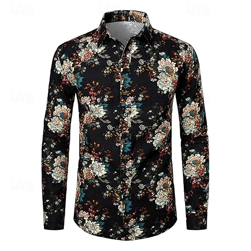 Retro Vintage 1970s Shirt Hippie Floral Fancy Dress Men's Kings Day Halloween Carnival Party Party / Evening Casual Daily Adults' Shirt3