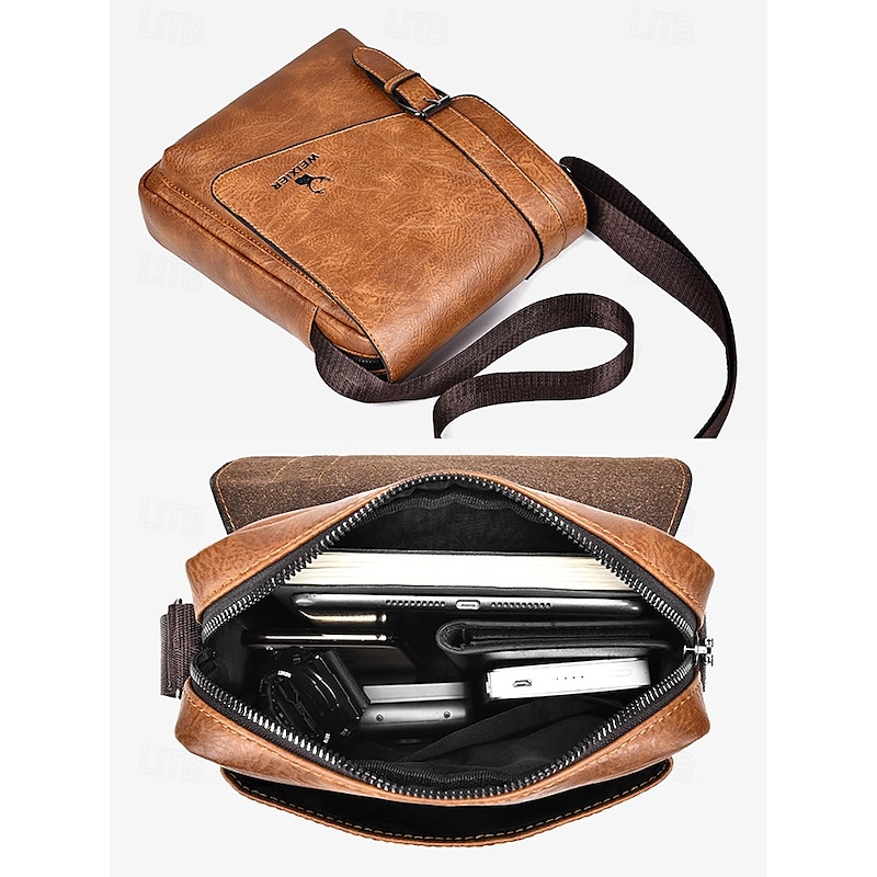 Men's Brown Faux Leather Crossbody Messenger Bag with Adjustable Strap – Vintage Style Shoulder Bag for Daily Use and Travel4