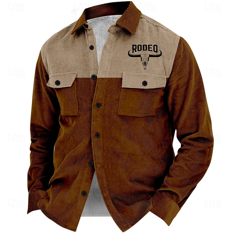 Men's Cowboy Corduroy Shirt Shirt Jacket Overshirt Long Sleeve Vintage Tribal Outdoor Dailywear Fall & Winter Turndown Collared Shirts Buttons 3D Print 2 Pockets 1pc Army Green Navy Blue Brown Dark