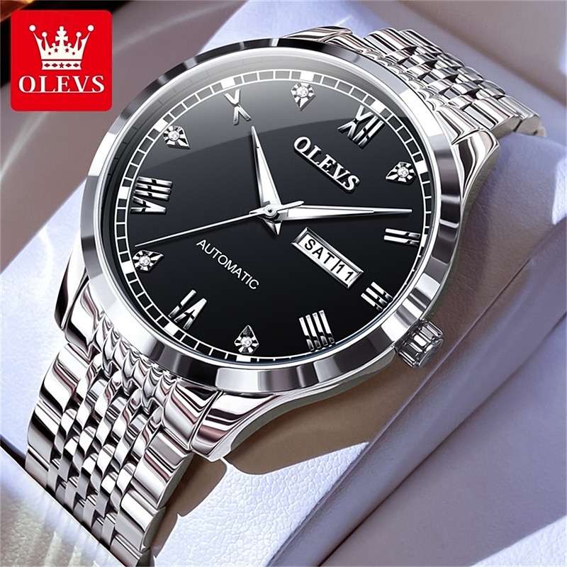 New Olevs Olevs Brand Fashion Trend Men'S Steel Belt Watch Calendar Week Display Luminous Simple Automatic Mechanical Watch Casual Waterproof Sports Men'S Wristwatch