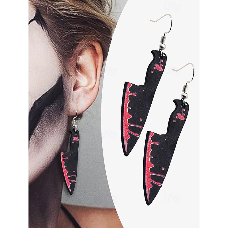 Halloween Knife Earrings with Blood Splatter Design – Scary Costume Jewelry for Women's Horror Themed Parties