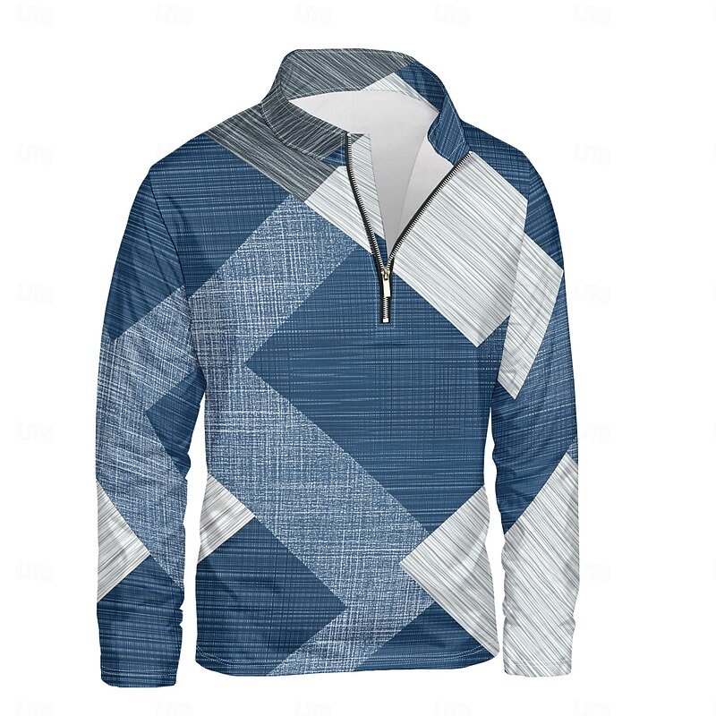 Men's Graphic Patchwork Hoodies Quarter Zip Sweatshirt Long Sleeve Sweatshirt Stand Collar Daily Artistic Casual 3D Print Vacation Going out Streetwear Print Spring &  Fall2