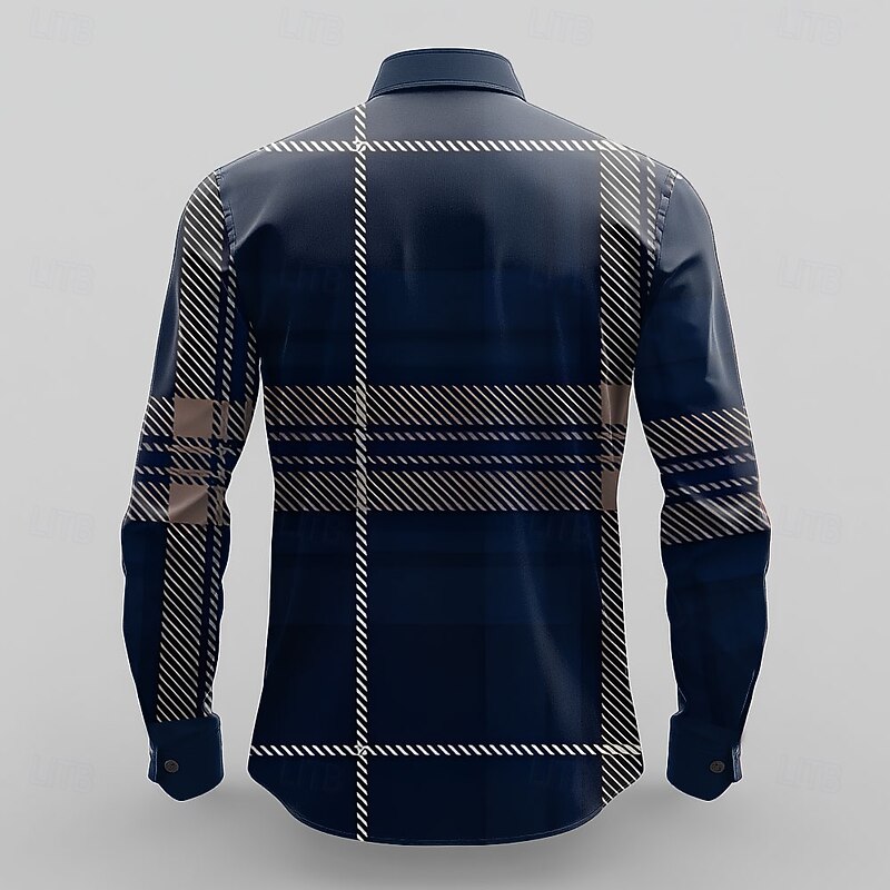 Men's Dress Shirt Button Up Shirt Geometric Business Daily Ink Blue Long Sleeve Shirt Collar Fall Winter Clothing Apparel Button Up2