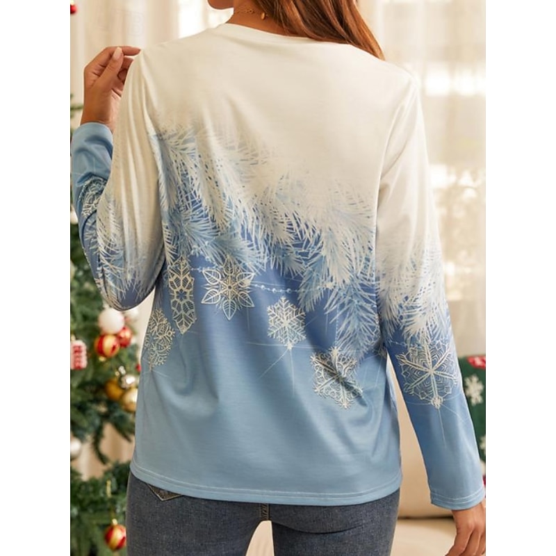 Women's Sweatshirt Winter Snowflake Print Blue Gradient Casual Comfortable Pullover Regular Fit Holiday Season Cozy Top Prefall4