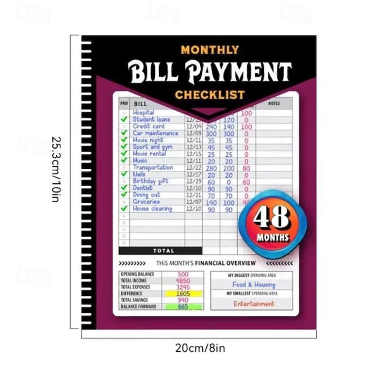 Bill Payment Management Book Monthly Bill Payment Checklist Bill Tracker Notebook, The 48 Month Guide for Families & Money Managers4