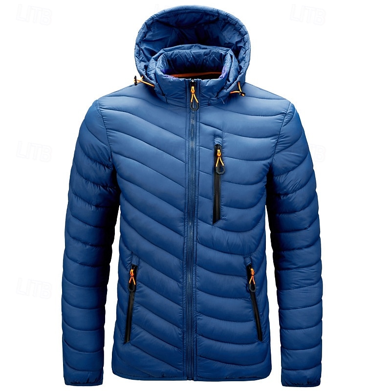 Men's Quilted Jacket Puffer Jacket Puffer Winter Jacket Winter Puffer Coat Winter Outdoor Insulated Packable Lightweight Detachable Cap Outerwear Lightweight Puffer Jacket Puffy Coat Full Zip Fishing