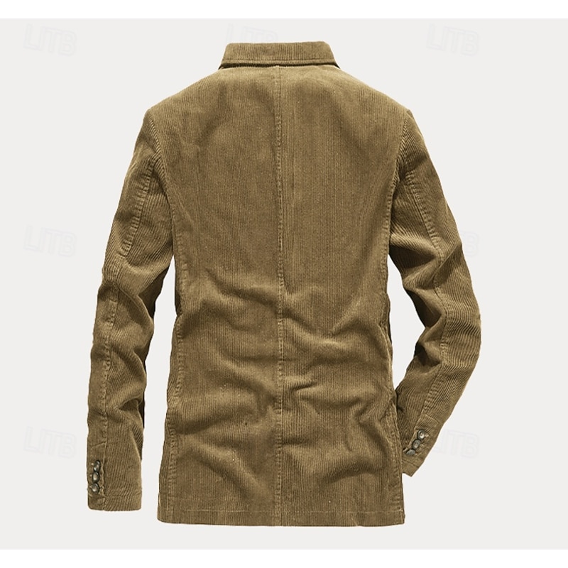 Men's Winter Coat School Formal Wedding Elegant Warm Fall Winter Corduroy Solid Color Single Breasted Two-button Blazer khaki4
