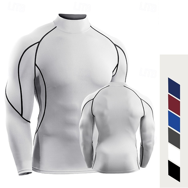 Men's Compression Shirt Athletic Shirt Gym Shirt Fitness Shirt Patchwork Long Sleeve Tee Tshirt Casual Athleisure Fall Quick Dry Soft Breathable Gym Workout Walking Jogging Sportswear Activewear