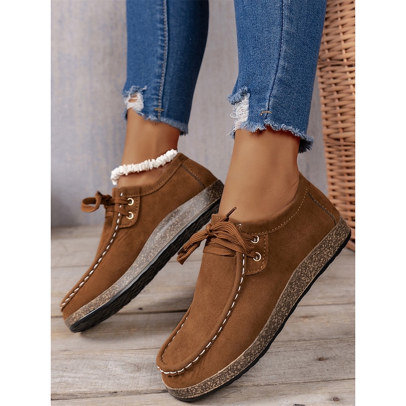 Women's Casual Grey Faux Suede Moccasins with Lace-Up Design and Cushioned Sole – Comfortable Loafers for Everyday Wear 14