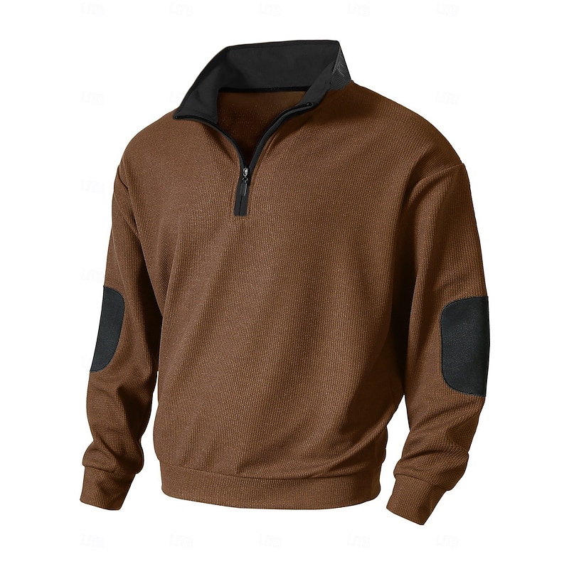 Men's Sweatshirt Waffle Sweatshirt Quarter Zip Sweatshirt Black Army Green Brown Khaki Dark Gray Half Zip Color Block Patchwork Sports & Outdoor Daily Holiday Polyester Streetwear Basic Casual Spring3