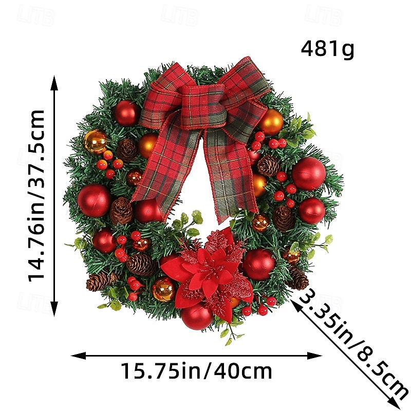 Christmas Wreath Outdoor for Front Door Winter Wreath Window Wall Decoration with Red Bow and Xmas Ornament, Ideal for Mall Window Christmas Decoration Hanging Ornament2