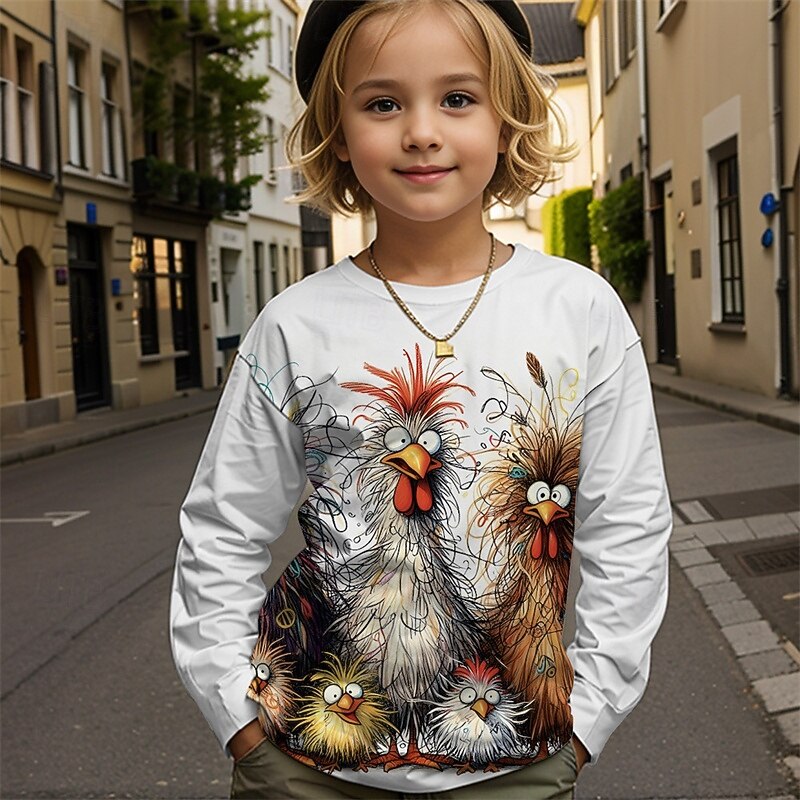 Girls' 3D Graphic Animal Chick T shirt Tee Long Sleeve Spring Fall Fashion Basic Kids 4-12 Years Crew Neck Outdoor Casual Daily Regular Fit2