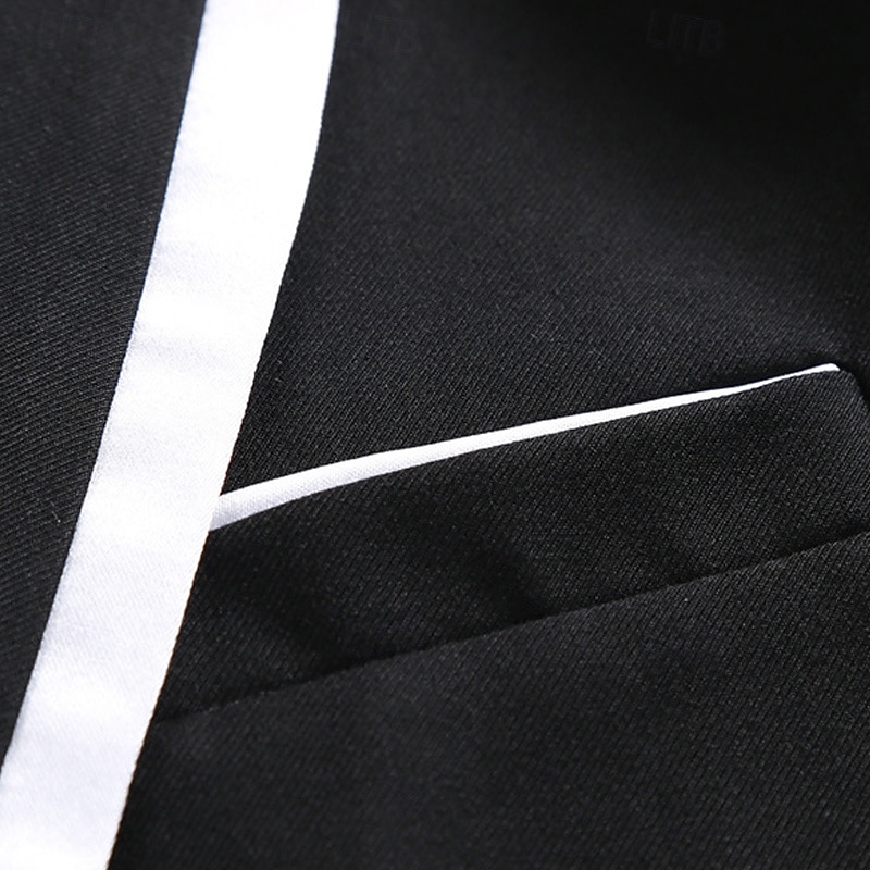 Men's Graduation Blazer Business Cocktail Party Wedding Party Fashion Casual Spring &  Fall Polyester Color Block Pocket Buttons Comfortable Single Breasted Blazer Black3