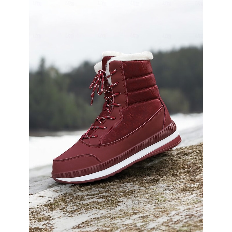 Women's Red Lace-Up Waterproof Winter Boots with Plush Lining and Non-Slip Sole – Stylish Snow Boots for Cold Weather3
