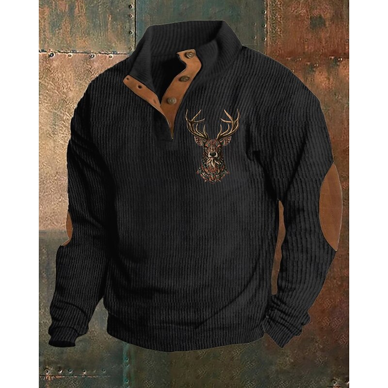 Men's Sweatshirt Black Army Green Khaki Gray Standing Collar Graphic Print Patchwork Daily Holiday Going out Polyester Corduroy Streetwear Casual Bavarian Fall Winter Clothing Apparel Hoodies2