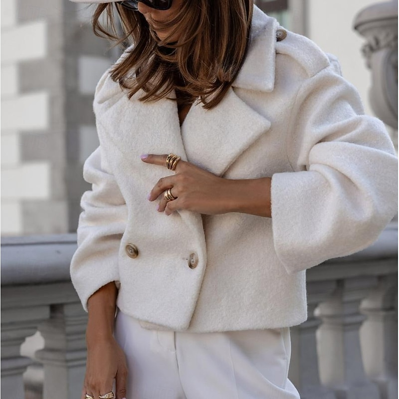 Women's Jacket Vacation Button Solid Color Windproof Fashion Regular Fit Outerwear Long Sleeve Fall Black S