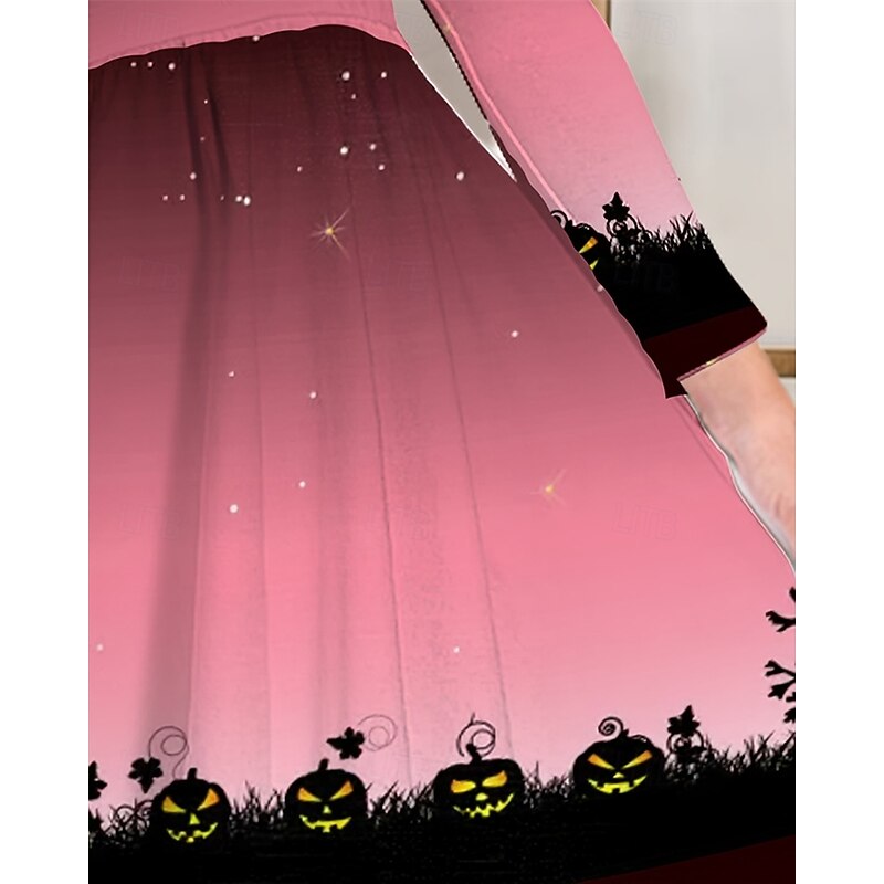 Girls' 3D Graphic Halloween pumpkin Dress Long Sleeve Summer Spring Vacation Daily Holiday Beautiful Sweet Kids 4-12 Years Casual Dress A Line Dress Knee-length Regular Fit4