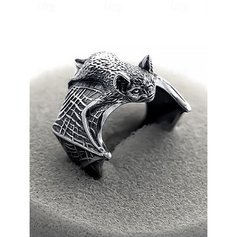 Gothic Bat Design Adjustable Ring, Vintage Silver Halloween Jewelry for Cosplay and Gothic Fashion2