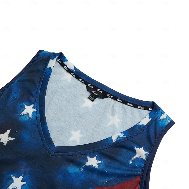 Independence Day Women's Camisole Tank Top Vest Hawaiian Print Sleeveless Regular Tops V Neck Navy Blue Summer4