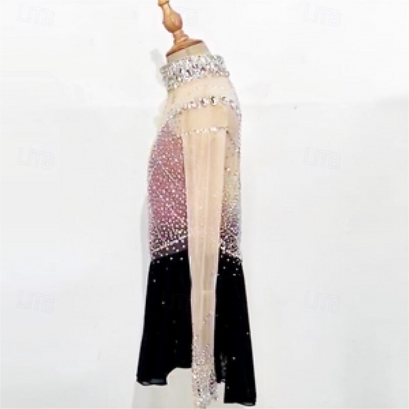 Figure Skating Dress Women's Girls' Ice Skating Dress Pink Patchwork Mesh High Elasticity Training Competition Skating Wear Classic Crystal / Rhinestone Long Sleeve Ice Skating Figure Skating4
