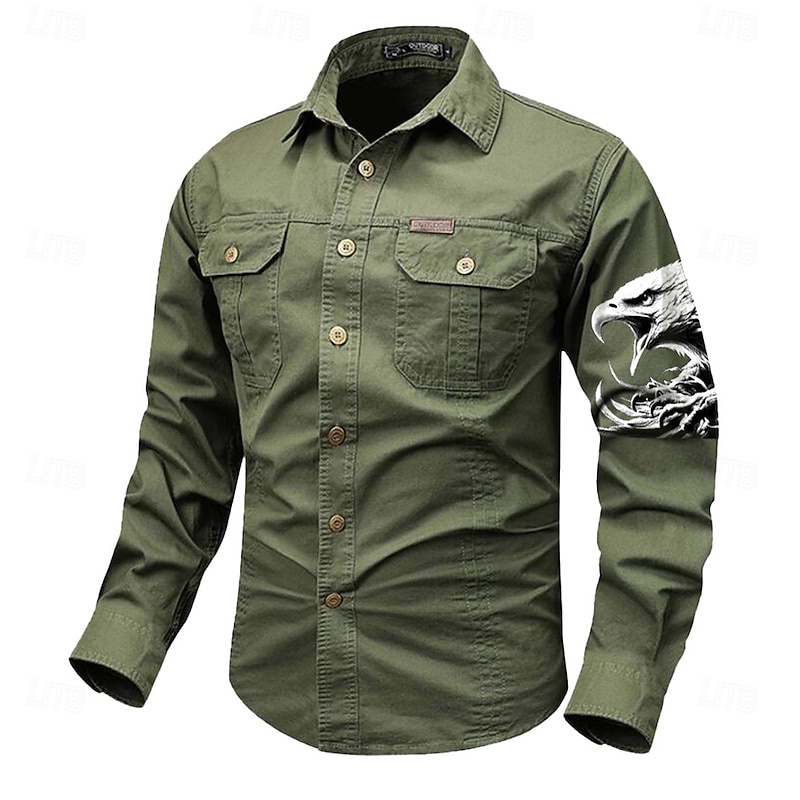 Men's Eagle Work Shirt Western Shirt Cargo Shirt Long Sleeve Casual Tactical Sports & Outdoor Going out Winter Spring &  Fall Turndown Print Black Grey Black White Army Green Red4