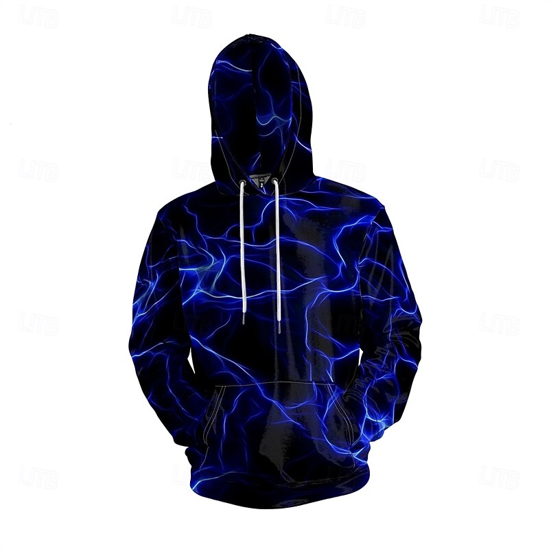 Men's Graphic Lightening Hoodie Hoodies Sweatshirt Vacation Daily Long Sleeve Hooded Vacation Sports Outdoor Going out Black Printing Winter Spring &  Fall Designer2