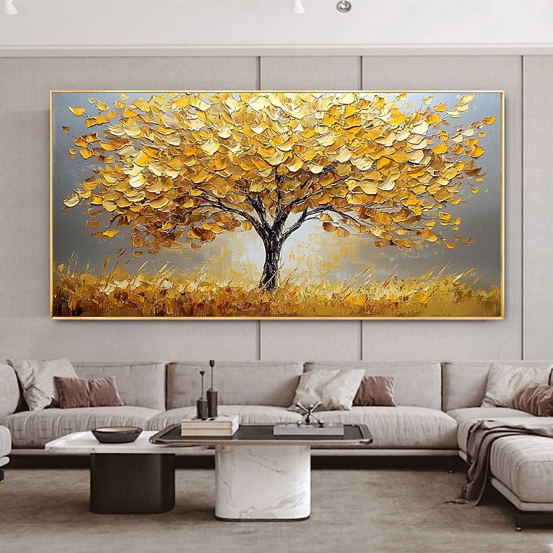 Handmade Original Golden Tree of Life Oil Painting On Canvas Abstract Texture Floral Wall Art for Home Decor With Stretched Frame/Without Inner Frame Painting3