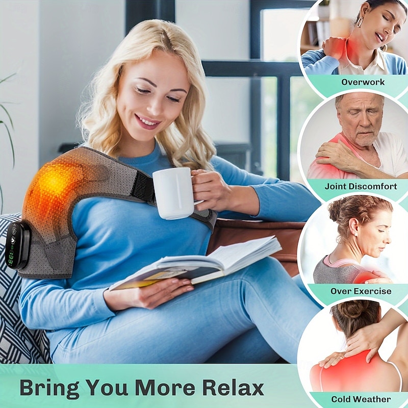 1pc Heated Shoulder Massager Soothing Heat Therapy with Deep-Kneading Massage for Men and Women Ergonomic Shoulder Strap Design