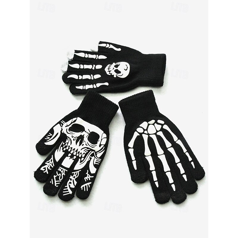 Glow-in-the-Dark Skeleton Gloves – Halloween Skull Print, Touchscreen Compatible Gloves for Cosplay & Costume Parties4