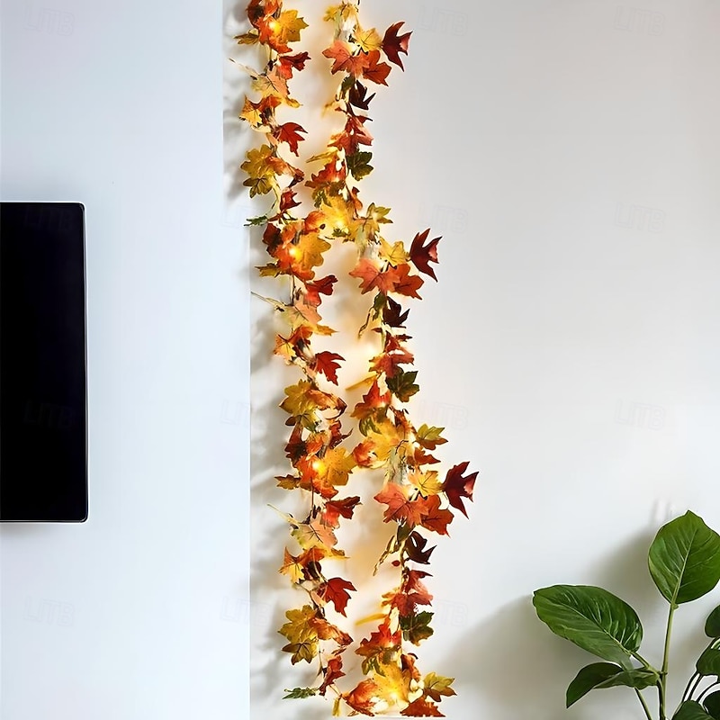 1.7M 20 LEDs Fall Maple Leaf Rattan LED String Lights, Thanksgiving Harvest Autumn Festival Decorative Lights (Battery Not Included) for Halloween Holiday Party, Garden 2/5pcs2