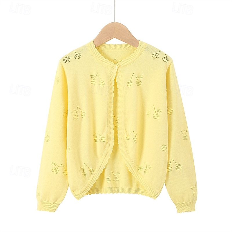 Kids Girls' Cardigan Solid Color School Long Sleeve Daily 4 years+ Fall White Yellow Pink3