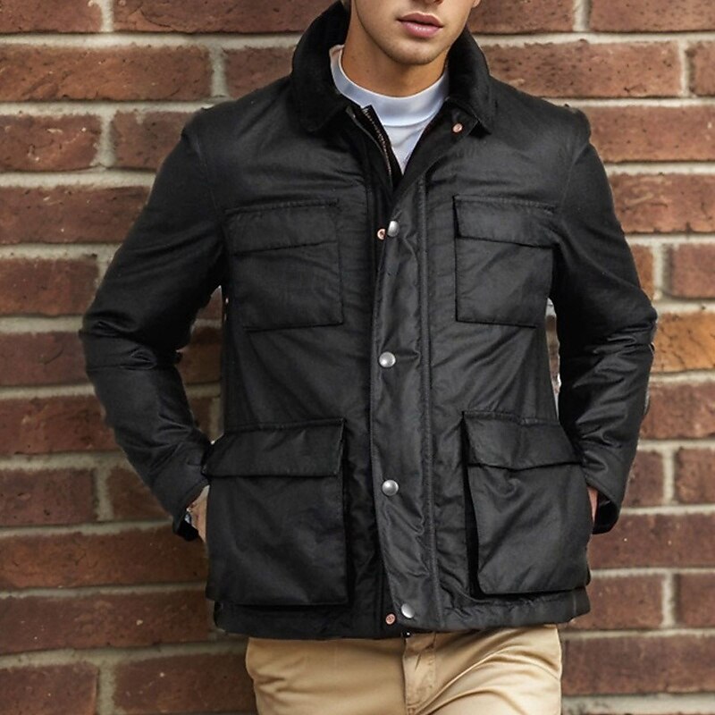 Men's Lightweight Jacket Trucker Jacket Casual Jacket Daily Vacation Thermal Warm Pocket Spring &  Fall Plain Fashion Classic Stand Collar Regular Black Navy Blue Jacket4