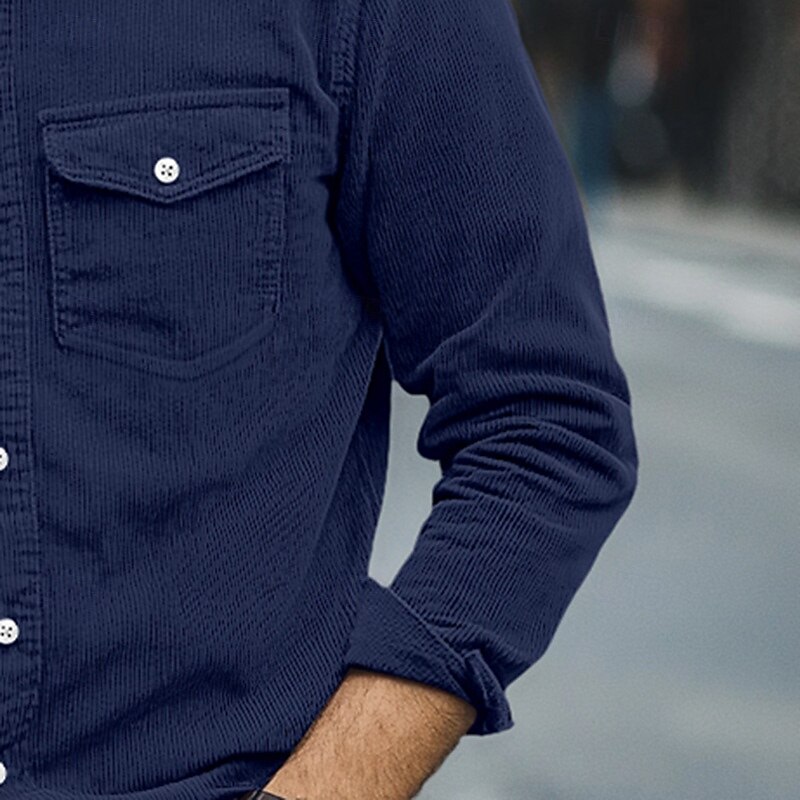 Men's Shirt Summer Shirt Button Up Shirt Corduroy Shirt Black White Navy Blue Long Sleeve Plain Turndown Casual Daily Button-Down Clothing Apparel Fashion Streetwear Classic2