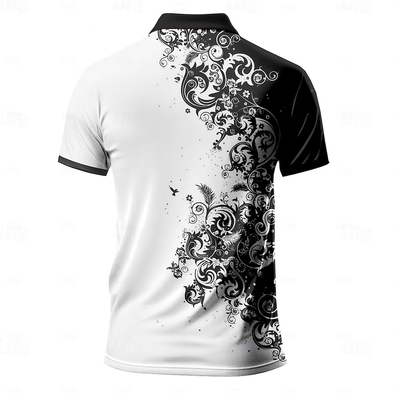 Men's Graphic Polo Shirts Zip Polo Short Sleeve Polo Shirts Collar Casual Vacation Party Evening Wear Dailywear Zipper 3D Print Summer Spring Black And White2