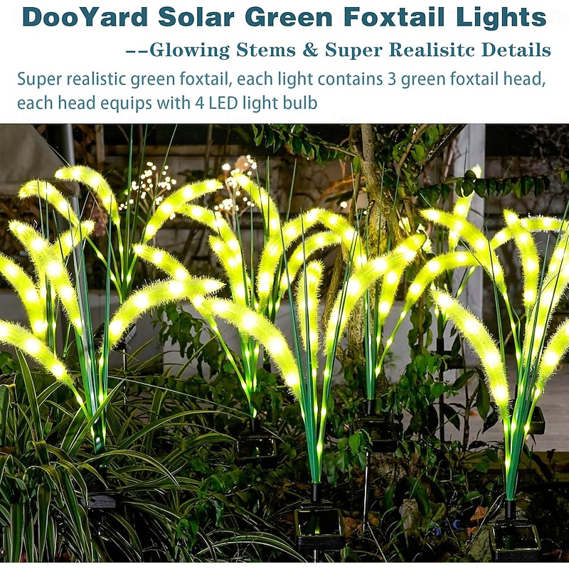 2pcs Solar Green Foxtail Lights, Outdoor Solar Garden Lights with Glowing Stems Perfect for Garden Decoration, Yard Decor, and Gifts4