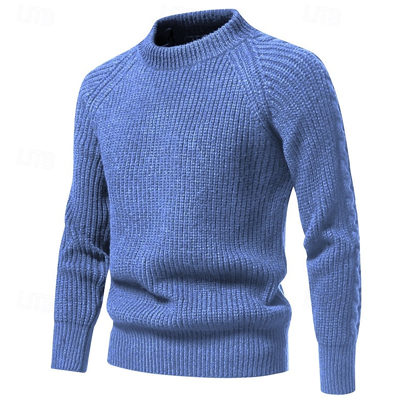 Men's Sweater Pullover Sweater Jumper Ribbed Knit Regular Tops Knitted Slim Fit Plain Crew Neck Modern Contemporary Work Daily Wear Clothing Apparel Winter Black Blue M L XL3