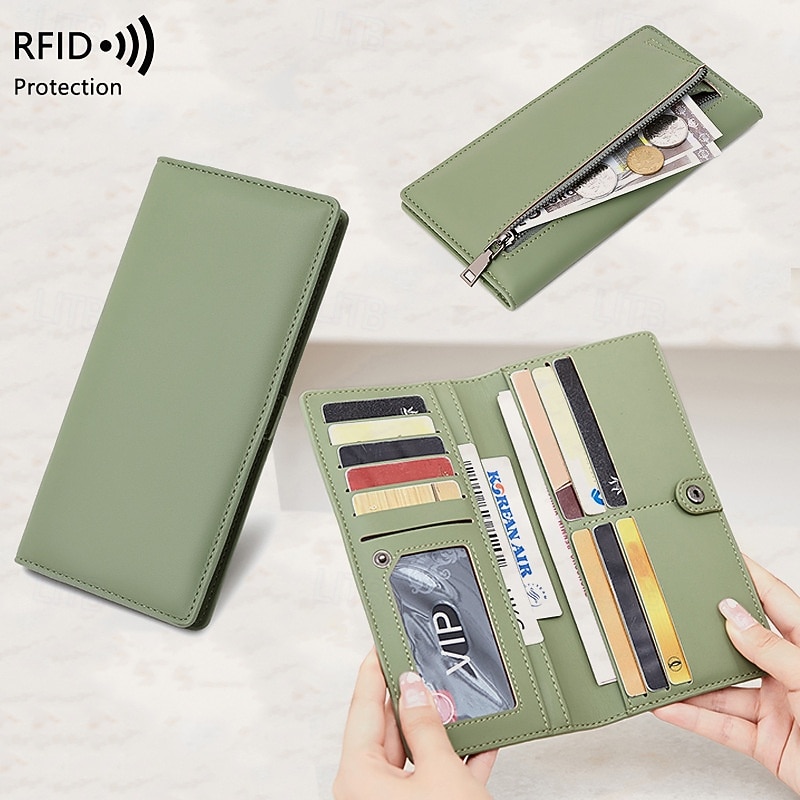 Rfid Blocking Portable Pu Leather Bifold Ultra-thin Long Wallet With Multiple Card Slots Checkbook & Credit Card Holders - Main Image