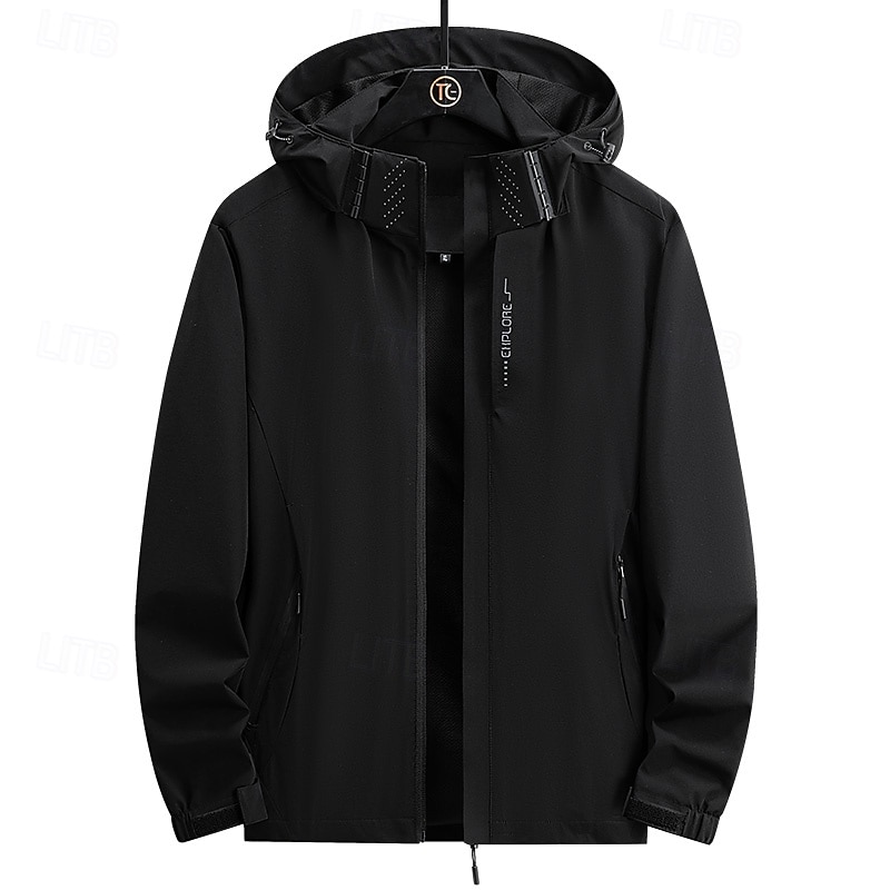 Men's Hoodie Jacket Hiking Jacket Hiking Raincoat Rain Jacket Winter Outdoor Waterproof Soft Detachable Cap Comfortable Jacket Full Length Visible Zipper Fishing Climbing Beach Navy Black Ivory Red3